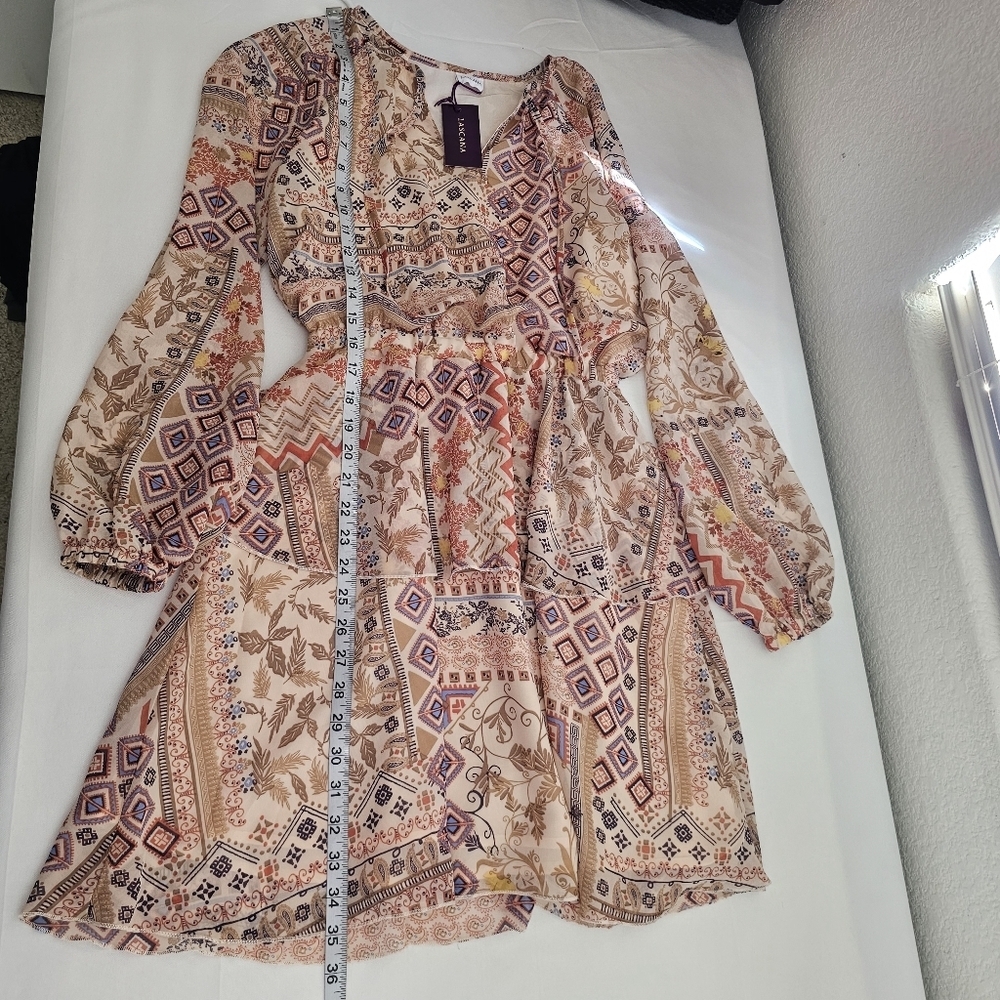 NWT LASCANA About You Long Sleeve Boho Shirt Dress Mixed Print Size 2 - Picture 12 of 16